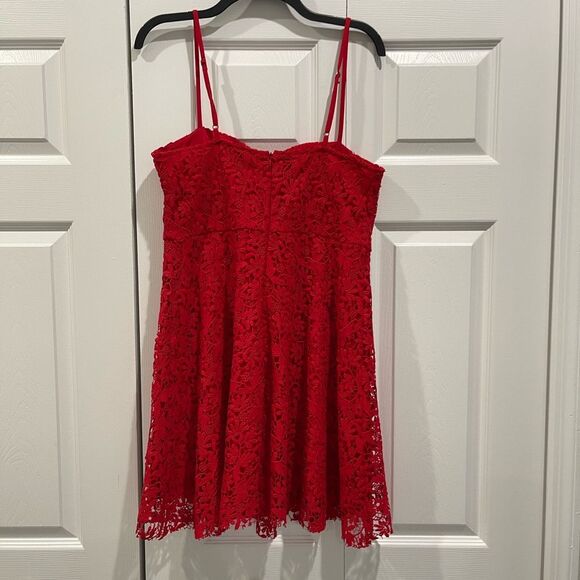 Lulu's Red Crochet Lace Bustier Skater Dress Size Large - Picture 2 of 10